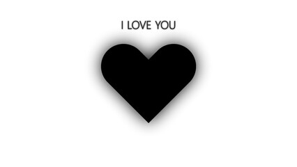 Black heart with a glow with the inscription I love you. Animated inscription on the heart transparent background motion design. heart is beating. Romantic background. Love wedding valentine's day