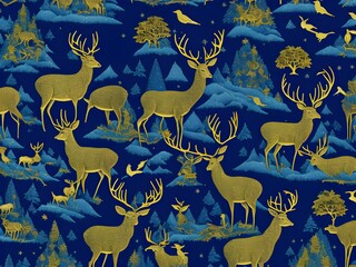Christmas wrapping paper with deers, Generative AI Illustration