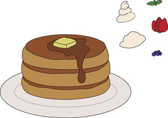 お皿に乗ったパンケーキセット（主線あり）