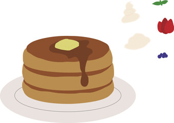 お皿に乗ったパンケーキセット（主線なし）