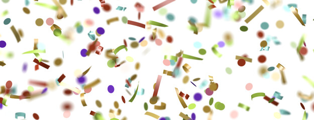 Fototapeta na wymiar Multicolor confetti abstract background with a lot of falling pieces, isolated on a white background.