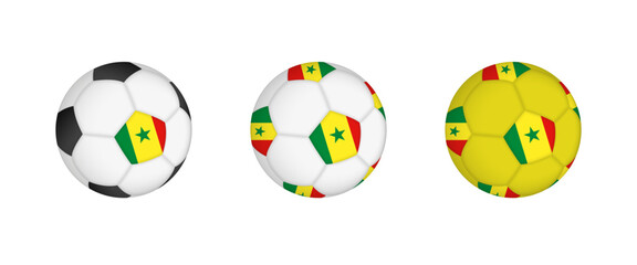 Collection football ball with the Senegal flag. Soccer equipment mockup with flag in three distinct configurations.