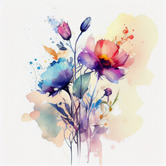 watercolor painting of spring flowers created by generative ai