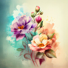 watercolor painting of spring flowers created by generative ai