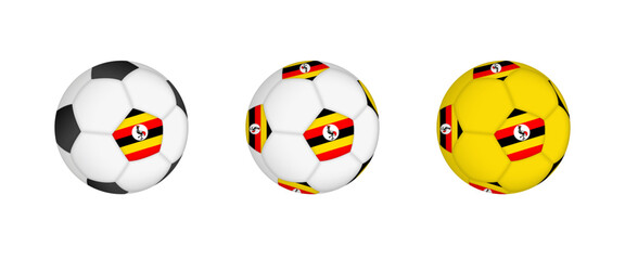 Fototapeta premium Collection football ball with the Uganda flag. Soccer equipment mockup with flag in three distinct configurations.