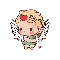 Funny cupid or little angels isolated on a transparent background. Valentines day card, romantic elements. Hand-drawn illustration.