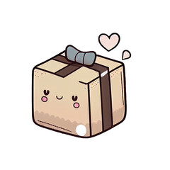 Cartoon of a gift box isolated on a transparent background. Valentines day card, romantic elements. Hand-drawn illustration.