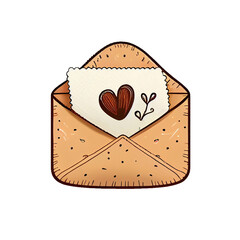 Love envelope with heart isolated on a transparent background. Valentines day card, romantic elements. Hand-drawn illustration.