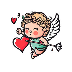 Funny cupid or little angels isolated on a transparent background. Valentines day card, romantic elements. Hand-drawn illustration.