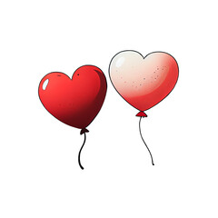 Cute heart shaped balloons cartoon isolated on a transparent background. Valentines day card, romantic elements. Hand-drawn illustration.