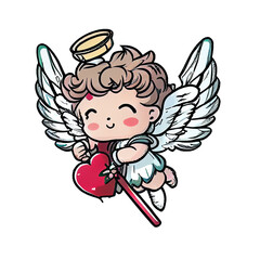 Funny cupid or little angels isolated on a transparent background. Valentines day card, romantic elements. Hand-drawn illustration.