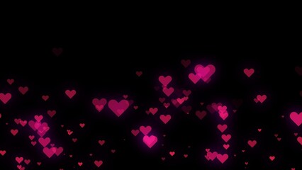 Fototapeta na wymiar Chaotic movement of hearts glowing on a dark background. Animation loop of hearts motion background design. A stream of red hearts. Romantic background. Love wedding on Valentine's Day,Mother's Day 4k