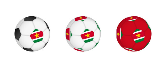 Collection football ball with the Suriname flag. Soccer equipment mockup with flag in three distinct configurations.