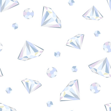 Diamonds background. Seamless pattern with precious stones on white background. Vector flat illustration of brilliants.