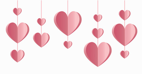 Fototapeta na wymiar Valentine's day pink gradient paper hearts set. origami vector background