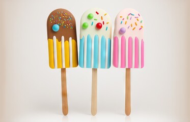 Popsicle, craft, or lollipop sticks made of wood, isolated on a white background. Generative AI