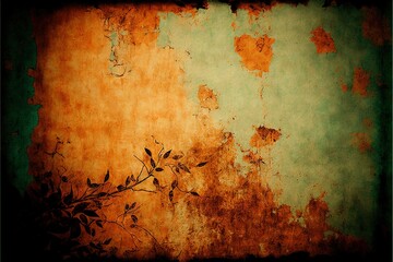  a rusted wall with a plant growing on the wall and a blue sky in the background with a few clouds in the sky above it.  generative ai