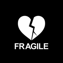 Fragile Broken Heart-shaped Sign. Packing Icon Symbol for Valentine Day Gift. Packing Label for Valentine Day Gift. Vector Illustration