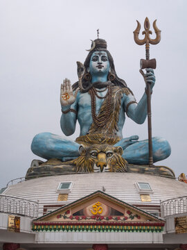Vertical view of huge statue of hindu god Lord Shiva at Pokhara, Nepal.