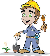 Boy planting flower, gardening, child learning to plant flower, farm, flower