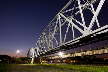 Building view of the Old Railway Bridge Across the Gaoping River in Kaohsiung, Taiwan. it was built in 1913 by the Japanese colonial government.