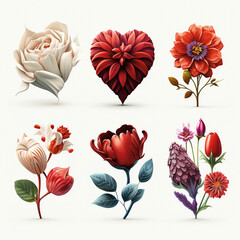 Valentinstags Herzen und Blumen-Dekoration Iconset - Generative AI