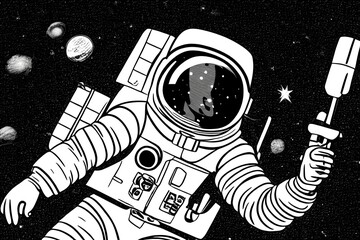 astronaut black and white illustration - generative ai
