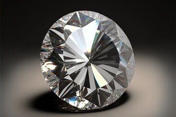  a diamond is shown on a black surface with a shadow on it's side and a black background behind it, with a shadow on the bottom of the diamond.  generative ai