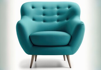 Fototapeta premium One blue armchair on a white background. Generative AI
