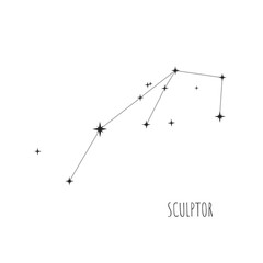 Simple constellation scheme Sculptor, Big Dipper. Doodle, sketch, drawn style, linear icons of all 88 constellations. Isolated on white background