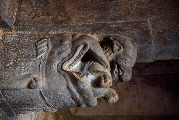Roof carving at cave 1 in the Badami caves complex in Karnataka, India
