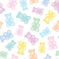 Cute pastel gummy bears seamless pattern, gummy candies. Bright jelly sweets background. Vector illustration - 567835472
