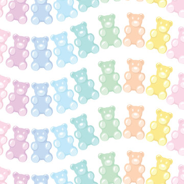 Cute pastel gummy bears seamless pattern, gummy candies. Bright jelly sweets background. Vector illustration
