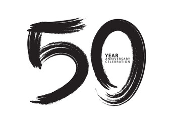 50 year anniversary celebration logotype black paintbrush vector, 50 number design, 50th Birthday invitation, anniversary template, logo number design vector, calligraphy font, typography logo