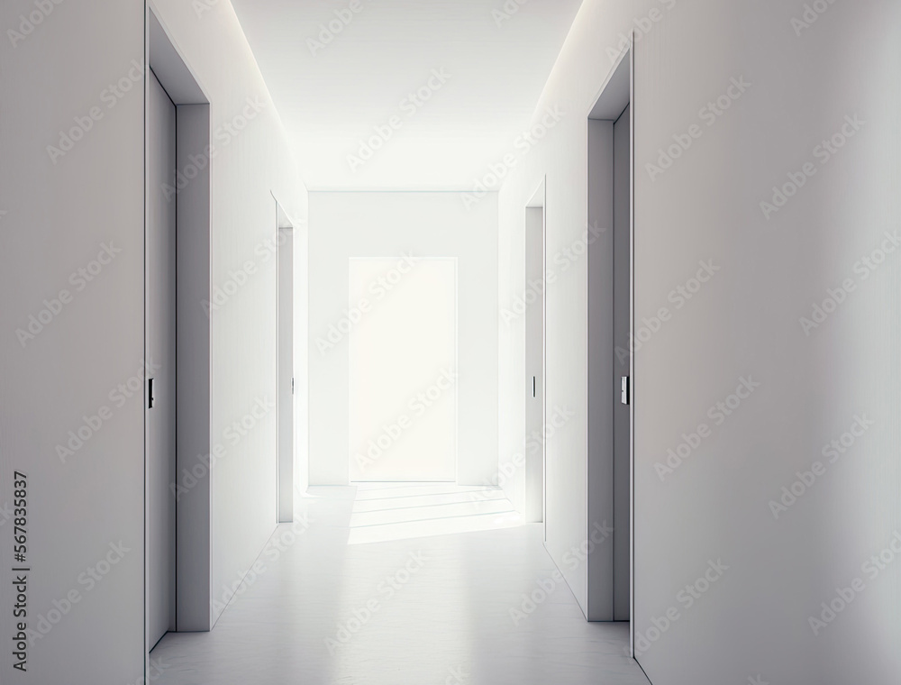 Wall mural white walls in the hallway, interior. generative ai