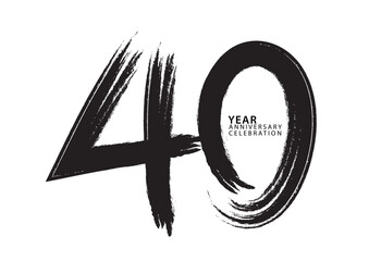 40 year anniversary celebration logotype black paintbrush vector, 40 number design, 40th Birthday invitation, anniversary template, logo number design vector, calligraphy font, typography logo - obrazy, fototapety, plakaty