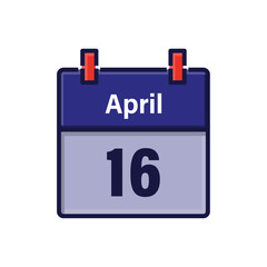 April 16, Calendar icon. Day, month. Meeting appointment time. Event schedule date. Flat vector illustration.