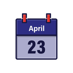 April 23, Calendar icon. Day, month. Meeting appointment time. Event schedule date. Flat vector illustration.