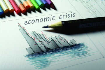 Picture Perfect: An Illustrated Guide to the Economic Crisis, Featuring Financial Struggles, Layoffs, Market Crashes, and Renewal Efforts. Generative AI.