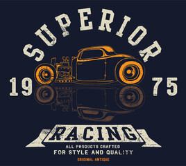 Fototapeta na wymiar Car design classic rally race retro t-shirts cool design vector print illustration. Speedway Kings.