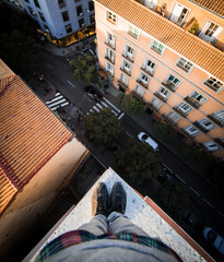view from the top of a dangerous building risky adrenaline