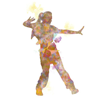 Watercolor Dancer drawing, silhouette of a dancing person, Watercolor dancing, Hiphop, Classical, Dancer Illustration, PNG, Transparent