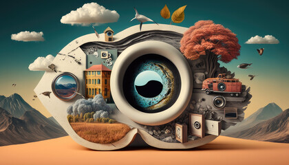A surreal and thought provoking collage illustration with found objects