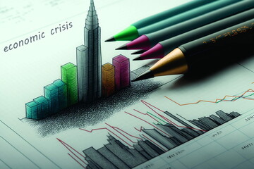 Economic Crisis Through the Artist's Eye: Vibrant Illustrations Depicting Financial Hardships, Job Loss, Market Plummets, and Rejuvenation Efforts. Generative AI.