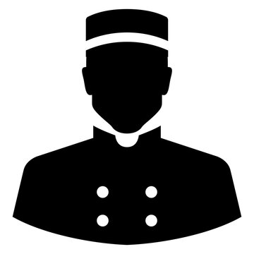 recommend clip art: Icono avatar. Logo recepción de un hotel. Silueta aislada de hombre con uniforme de conserje de hotel