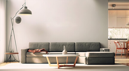 Modern interior background, wall mock up, 3d render. Generative AI