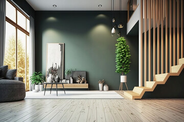 Modern interior background, wall mock up, 3d render. Generative AI