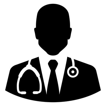 Logo asistencia sanitaria en hospital médico o clínica. Icono avatar doctor. Silueta aislada de hombre con estetoscopio, traje y corbata