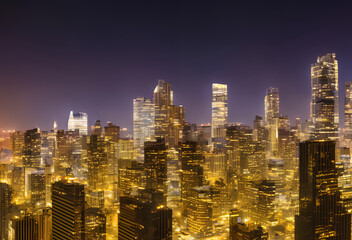 Obraz premium Illustration of modern American city with skyscrapers, Generative AI