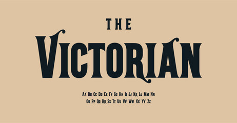 Victorian style alphabet, fancy serif letters, antique font for old fashioned logo, headline, monogram, vintage typography. Vector typographic design